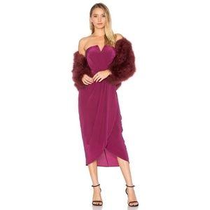 YUMI KIM Glamour Night SILK Strapless Midi Dress Burgundy L